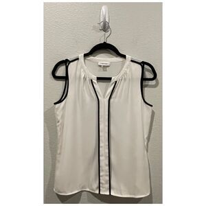 CALVIN KLEIN White & Black Trim Sleeveless Tank Top